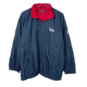 PGA Tour Golf Mens 1/4 Zip Pullover Windbreaker Fleece Lined Navy Blue Red Large